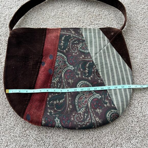 90s Vintage Oversized Hobo Shoulder Pag Purse Patchwork Boho Silk Velvet Large - Picture 9 of 11